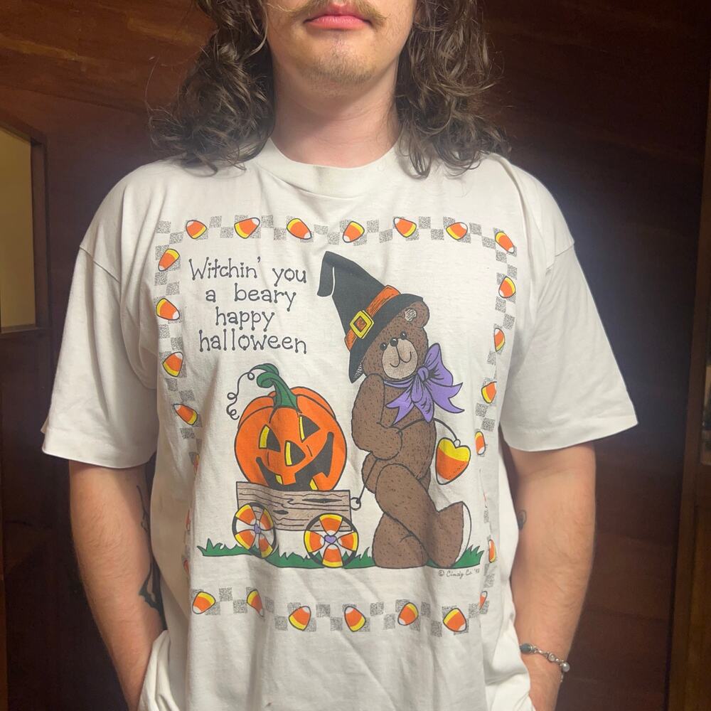 VINTAGE 90s Halloween Bear T-Shirt Size XXL Pumpkins Grandmacore Retro